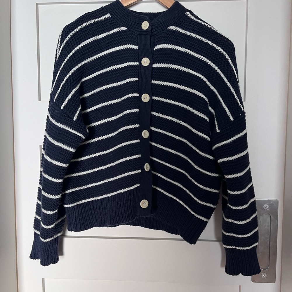 Alex Mill Nico Navy and Cream Striped Cardigan